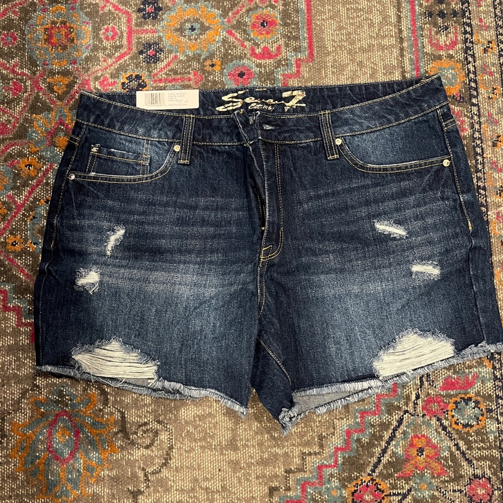 Seven7 Blue Jean Shorts with Distressed Frayed Hem